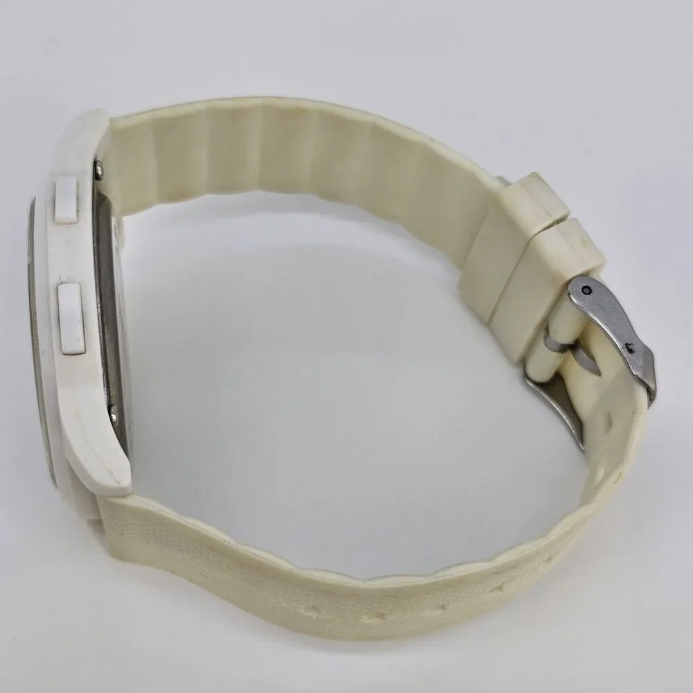 44MM‎ Men's Digital Watch White Case Cream Plastic Bands New Battery